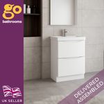 600mm White Gloss Floor Standing Vanity Unit with Polymarble Basin
