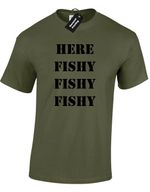 HERE FISHY FISHY MENS T-SHIRT FUNNY FISHERMAN ANGLER CARP FISHING GIFT PRESENT