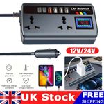 200W Car Power Inverter Converter Adapter 12/24V to 220V USB 2 Socket UK