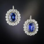 Art Deco Oval Cut Sapphire & Lab Created Diamond 925 Silver Engagement Earrings