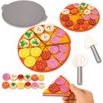 Kids 30 PCs Wooden Pizza Toy Pretend Play Food Slice Cutting Kitchen Cooking Set