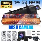 4K 10" Car Dash Camera Front and Rear View Mirror Reverse Camera DVR HD Dual Len