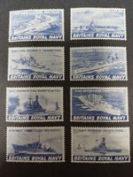 GB 8 Cinderella Stamps of Britains Royal Navy Ships 1940s Blue MH