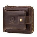 Men Wallet Real Genuine Leather RFID Large Zip Around Bifold with Coin Pocket