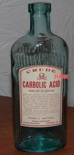 POISONOUS BOTTLE  CRUDE  SKULL & BONES CARBOLIC ACID  WATSON GREENVILLE, ILL.