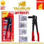 AMTECH Rivet Gun + 60 Rivets 4 Heads PVC Handle Safety Catch Nozzle UK FREE P&P