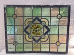 Antique Stained Glass Panel Hand Painted Floral Centre c1890.