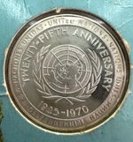 1945-1970 United Nations 25th Anniversary Medal , Silver 0.925, 31.9mm, 14.45g