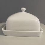 Vintage IKEA Butter Dish White Ceramic Plate Lid Finial Dishwasher Sweden 686g