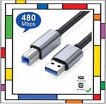 USB Printer Cable Braided USB A to B High Speed for Epson Canon Brother Xerox HP