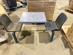 3-Piece Rectangular Dining Table & 2 Chairs Set Grey Speckled Top Black Metal