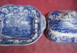 Elkin 1830s Blue Transferware Square Tureen & Lid Jedburgh Abbey Beeston Priory