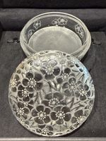R Lalique Emiliane No 70 Frosted Glass Floral Powder Box & Cover c1920 Signed