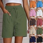 Womens Cotton Linen Elastic Waist Hot Pants Ladies Summer Beach Pockets Shorts