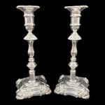 **WILLIAM IV STYLE** STERLING SILVER PAIR OF CANDLESTICKS LONDON 1970'S 24.5CM H