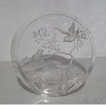 Clear Glass Engraved Birds Paperweight with Etched Bird & Tree Decorative Design