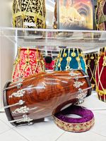 Red Sheesham Dholak | Chrome Flora Bolts & Black Sk