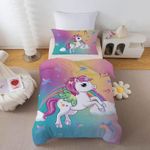 DJDEA Unicorn Cot Bed Duvet Cover Set 120X150Cm, Toddler Bedding Set Rainbow Bac