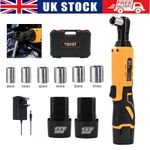 Electric Cordless Right Ratchet 3/8'' 90 Angle Wrench Power w/ 2 Battery Kit