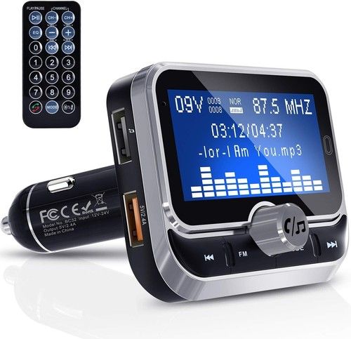 Clydek Bluetooth FM Transmitter Radio Adapter Audio Receiver Dual USB2.4A remote