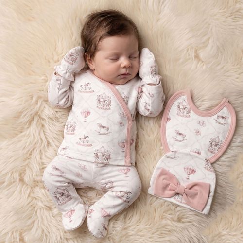 Baby Girl 5 Piece Cotton Layette Gift Set Fairground Ballons PINK 0-3m — image 3