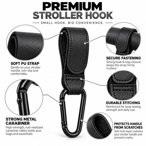 2x Leather Buggy Clips Pram Hooks For Bags Baby Pushchair Clips Stroller Hooks. — image 4