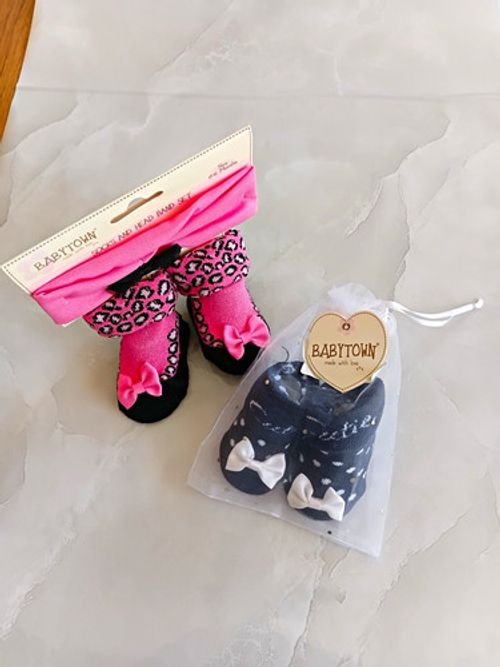 BABYTOWN Girls Ankle Socks bundle Cotton Pink leopard print & navy 0-3 Months