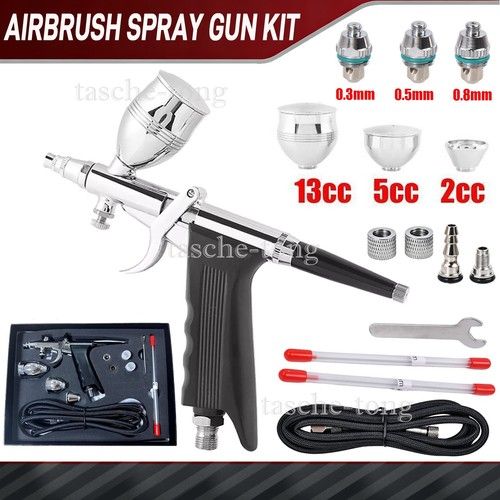 Professional Airbrush Set Dual Action Spray Gun Kit 0.3/0.5/0.8mm Nozzles