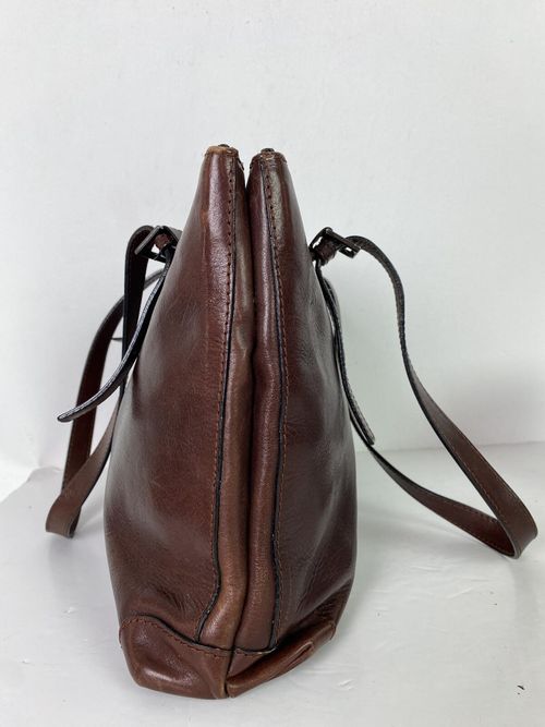 Gianni Conti Brown Leather Shoulder Bag Large Two Zip Top Classic Tote — image 6