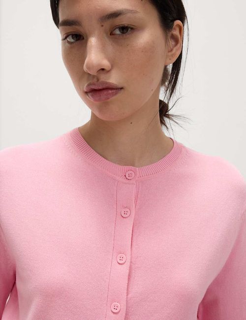 Marks & Spencer Womens Viscose Crew Long sleeved Button Cardigan in Petal Pink — image 1