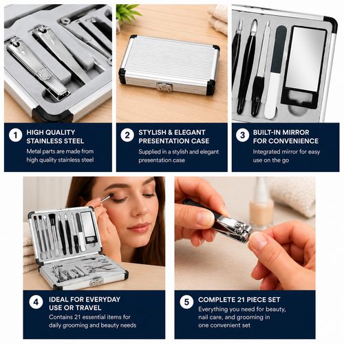21 Piece Manicure Pedicure Set Nail Care Grooming Kit Clippers Travel Case — image 4