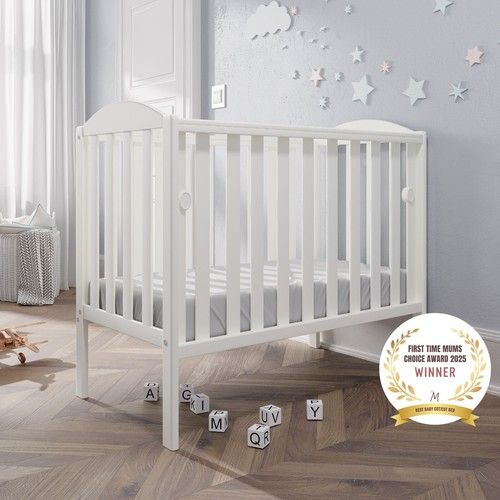 Waffi Mini Baby White Cot Space Saver Cot - optional fibre mattress 100x50x10cm