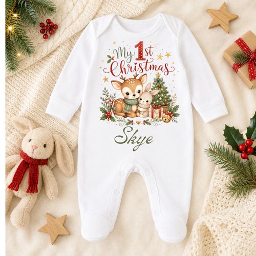 Personalised Baby's 1st Christmas Sleepsuit, Custom Name Newborn Outfit Babygrow — image 1