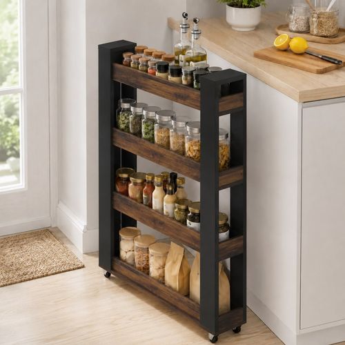 Slim 4 Tier Rolling Wooden Kitchen Storage Trolley Cart Wheels Narrow Rack Caddy — image 5