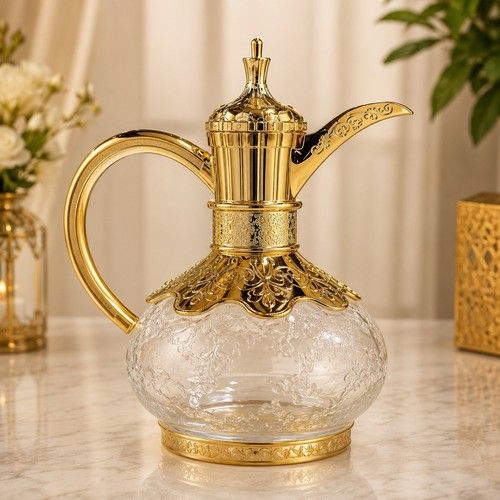 Diamonds Gold Glass Arabic Dallah Tea & Coffee Pot 25cm