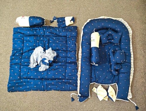 9 Piece Cot Cotton Bedding Set, Navy & White, Ballet Theme, Unisex Baby