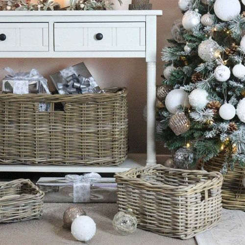 Grey & Buff Rattan Console Wicker Storage Basket Woven Rectangular Display Unit — image 6