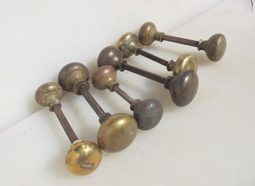 Victorian Brass Door Knobs Rim Lock Handles Old Architectural Antique - £13each