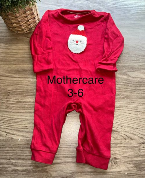 Mothercare Red/White Santa Christmas Embroidered Cotton Babygrow 3-6 Months