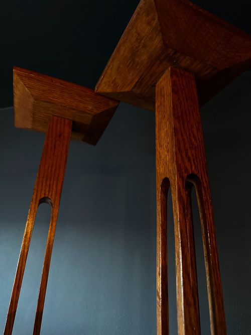 Pair Of Antique Statue Stands English Oak Pedestal Torchere Edwardian 1910-40 — image 10