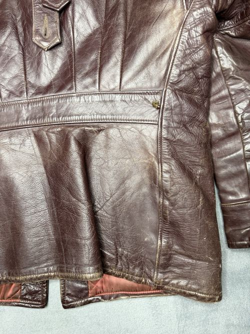 VTG 1950s Grais Front Quarter Steerhide Leather Car Coat Jacket Half Belt Sz 42L — image 16