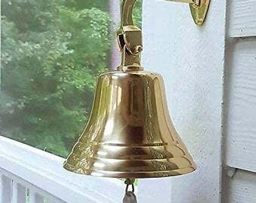 Solid 8 inch Brass Ship Pub Door Bell With Heavy Mounting Bracket with Lanyard