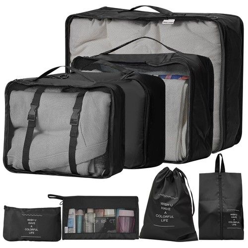 TRIXES 8PC Travel Packing Cubes - All in One Holiday Essential - Black