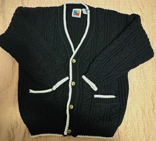 Kids Vintage 7t  Black/White Knit Cardigan Sweater L V-Neck Button Front Pockets