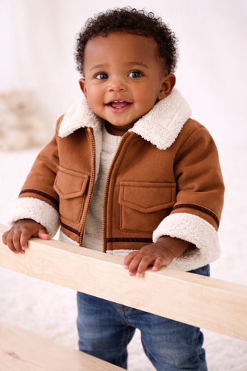 Jacket Baby Boy Sherpa Lined Brown Jacket 9-12M Warm Winter Coat