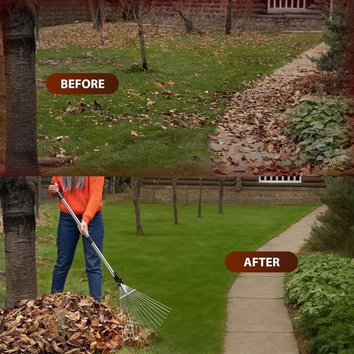25 TINES ADJUSTABLE TELESCOPIC METAL GARDEN RAKE LEAF METAL HANDLE LAWN GRASS — image 10