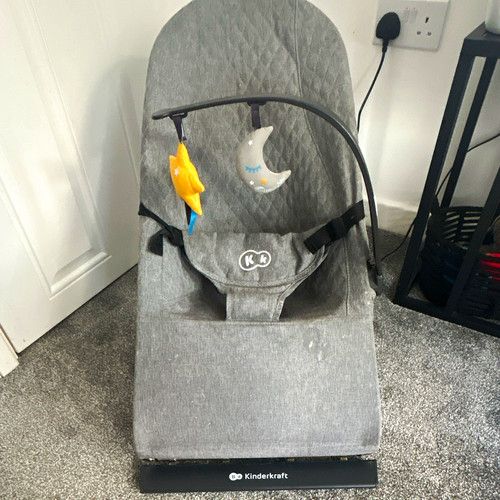 Kinderkraft Grey Baby Bouncing Chair with Toy Bar, Moon & Stars Theme