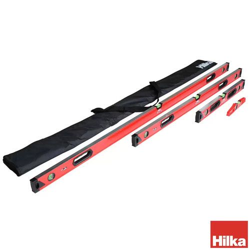 Box Level Set 4-Piece 24" 48" 72" + Torpedo Level Hilka Red Durable Aluminium