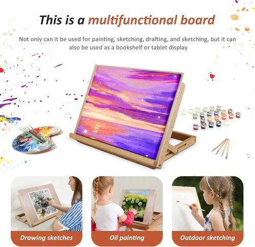 A3 Artist Drawing Board Solid Beech Wood Desktop Painting Easel Adjustable — image 3