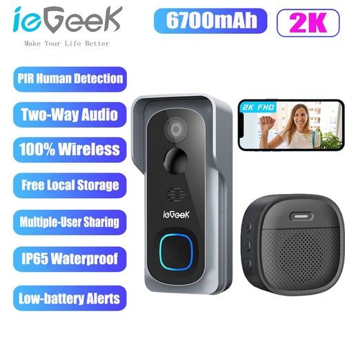 ieGeek Wireless 2K Video Doorbell Camera WiFi Home door bell chime Two Way Audio